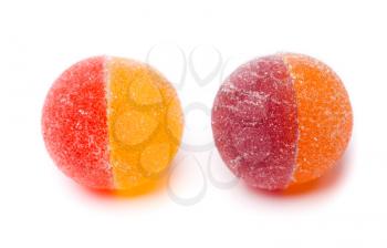 Two round jelly candy sugar. Isolate on white.