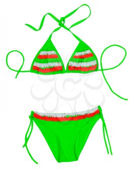 Green with red insert fashionable swimsuit. Isolate on white.