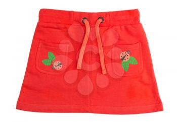 Children's red skirt with a print ladybug. Isolate on white.
