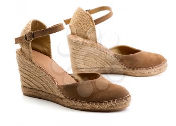 A pair of brown suede women's shoes. Isolate on white.