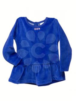 Blue suede baby dress. Isolate on white.
