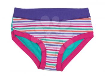 Women's striped panties in a colored bar. Isolate on white.