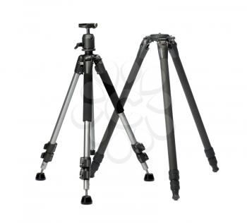 Two tripod, aluminum and carbon. Isolate on white.