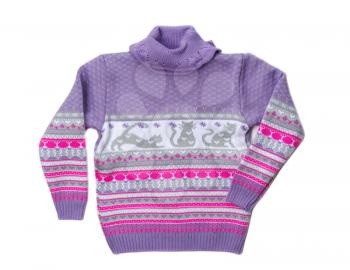Knitted warm violet sweater pattern. Isolate on white.