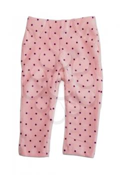 Pink polka dot pants. Isolate on white.