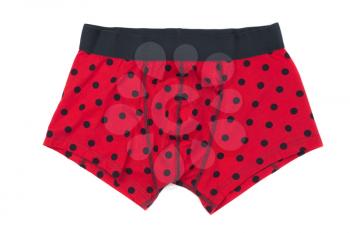 Boxer briefs in red polka dots. Isolate on white.