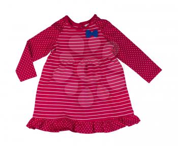 Red striped baby dress. Isolate on white.