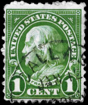 Royalty Free Photo of an American Stamp With Benjamin Franklin (1706-1790), Series, Circa 1923