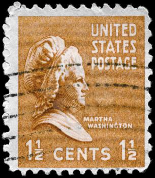 Royalty Free Photo of a 1938 US Stamp With a Portrait of a Martha Washington (1731-1802)