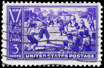 Royalty Free Photo of a 1939 US Stamp of a Sandlot Baseball Game, Centennial