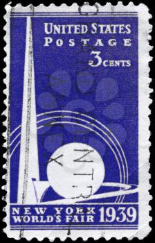 Royalty Free Photo of a 1939 US Stamp Shows the Trylon and Perisphere, New York Worlds Fair 