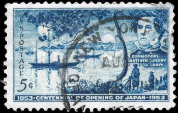Royalty Free Photo of 1953 US Stamp of Century of Commodore Matthew Calbraith Perrys Negotiations with Japan