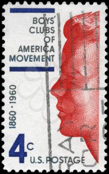 Royalty Free Photo of 1960 US Stamp Shows the Profile of a Boy, Boys Clubs of America Issue