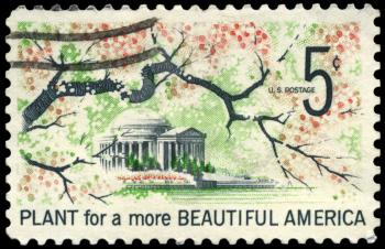 Royalty Free Photo of 1966 US Photo Shows Jefferson Memorial, Beautification of America Issue