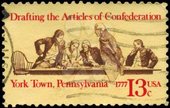Royalty Free Photo of 1977 US Stamp Devoted to 200th Anniversary of Drafting the Articles of Confederation, York Town, Pennsylvania