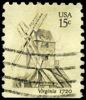 Royalty Free Photo of 1980 US Stamp Shows the Robertson Windmill, Williamsburg