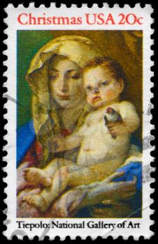 Royalty Free Photo of 1982 US Stamp Shows the Madonna and Child, by Giovanni Battista Tiepolo (1696-1770), National Gallery of Art