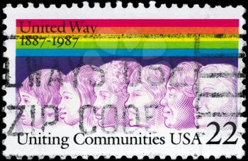 Royalty Free Photo of 1987 US Stamp Shows Six Profiles Devoted to United Way Centenary
