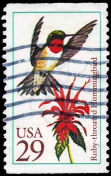 Royalty Free Photo of 1992 US Stamp Shows the Ruby-Throated Hummingbird