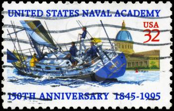 Royalty Free Photo of 1995 US Stamp Shows the Sailer and US Naval Academy, 150th Anniversary