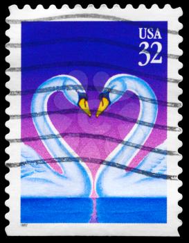Royalty Free Photo of 1997 US Stamp Shows Swans Symbolizing Love
