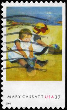 Royalty Free Photo of 2003 US Stamp Shows the Painting Children Playing on the Beach, by Mary Cassatt (1844-1926)