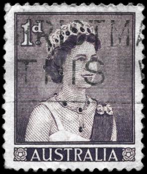 AUSTRALIA - CIRCA 1959: A Stamp printed in AUSTRALIA shows the portrait of a Queen Elizabeth II (born 21 April 1926), series, circa 1959