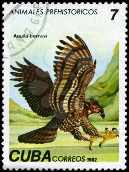 CUBA - CIRCA 1982: A Stamp printed in CUBA shows image of a Eagle with the designation Aquila borrasi from the series Prehistoric Fauna, circa 1982