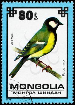 MONGOLIA - CIRCA 1979: A Stamp shows image of a Titmouse with the designation Parus major from the series Protected Birds, circa 1979