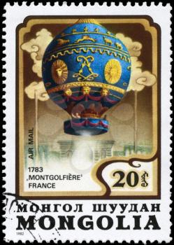 MONGOLIA - CIRCA 1982: A Stamp printed in MONGOLIA shows the Montgolfier (France 1783), from the series Balloon Flight Bicentenary, circa 1982