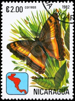 NICARAGUA - CIRCA 1982: A Stamp printed in NICARAGUA shows image of a Butterfly with the description Adelpha leuceria, series, circa 1982