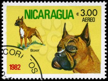 NICARAGUA - CIRCA 1982: A Stamp printed in NICARAGUA shows image of a Boxer from the series Dogs, circa 1982