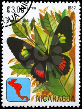 NICARAGUA - CIRCA 1982: A Stamp printed in NICARAGUA shows image of a Butterfly with the description Parides iphidamas, series, circa 1982
