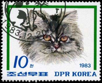 NORTH KOREA - CIRCA 1983: A Stamp printed in NORTH KOREA shows image of a Cat from the series Cats, circa 1983