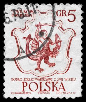 POLAND - CIRCA 1965: A Stamp printed in POLAND shows the Warsaw's Coat of Arms, 17th Century, series, circa 1965