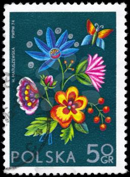 POLAND - CIRCA 1974: A Stamp printed in POLAND shows the Embroidery from Cracow, series, circa 1974