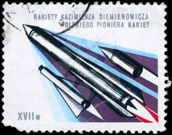 POLAND - CIRCA 1980: A Stamp printed in POLAND shows the Multistage Rocket of the engineer K. Siemienowicz (1600-1651), pioneer of rocketry 17th cent., circa 1980
