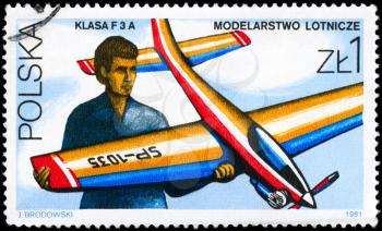 POLAND - CIRCA 1981: A Stamp printed in POLAND shows a man with model airplane,  series, circa 1981