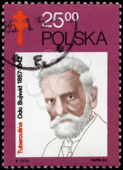POLAND - CIRCA 1982: A Stamp printed in POLAND shows the portrait of Odo Bujwid (1857-1942), bacteriologist, devoted to the TB Bacillus Centenary, circa 1982