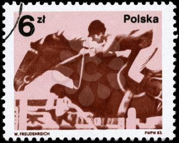 POLAND - CIRCA 1983: A Stamp printed in POLAND shows the image of the Equestrian from the series Polish Medalists in 22nd Olympic Games 1980, circa 1983