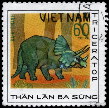 VIETNAM - CIRCA 1978: A Stamp printed in VIETNAM shows image of a Triceratops from the series Dinosaurs, circa 1978