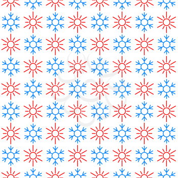 Seamless pattern of the sun and snowflake symbols