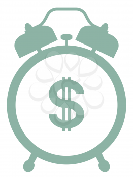 Illustration of the silhouette alarm clock and dollar money symbol