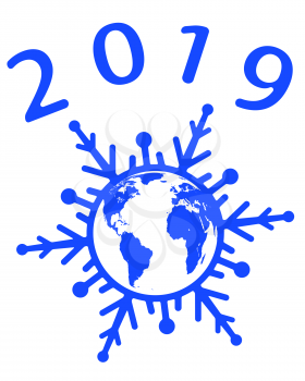 Illustration of the 2019 abstract globe snowflake. Elements of this image furnished by NASA. 
Source of map:  http://visibleearth.nasa.gov/view.php?id=74518
