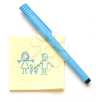 Royalty Free Photo of a Family Drawn on a Note