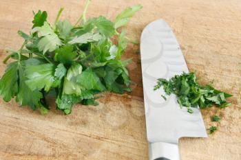Royalty Free Photo of Parsley on a Cutting Board