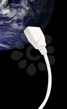 Royalty Free Photo of a USB Cord by a Globe