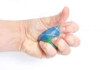Royalty Free Photo of a Person Holding an Earth Stress Ball