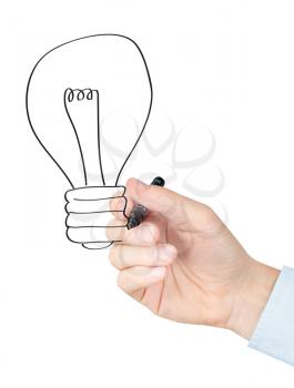 Royalty Free Photo of a Person Drawing a Light Bulb