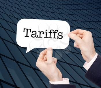 Tariffs written in a speechbubble